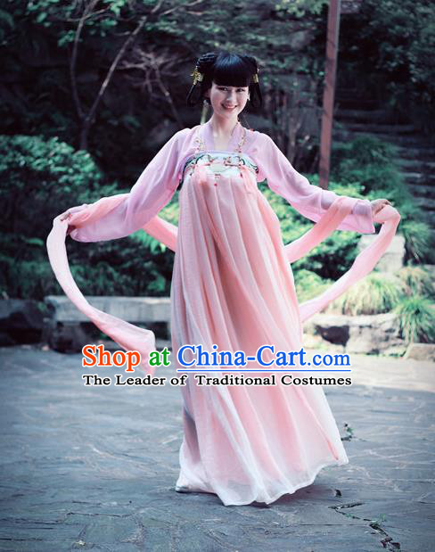 Traditional Ancient Chinese Young Lady Dance Costume, Elegant Hanfu Chinese Tang Dynasty Palace Princess Embroidered Clothing for Women