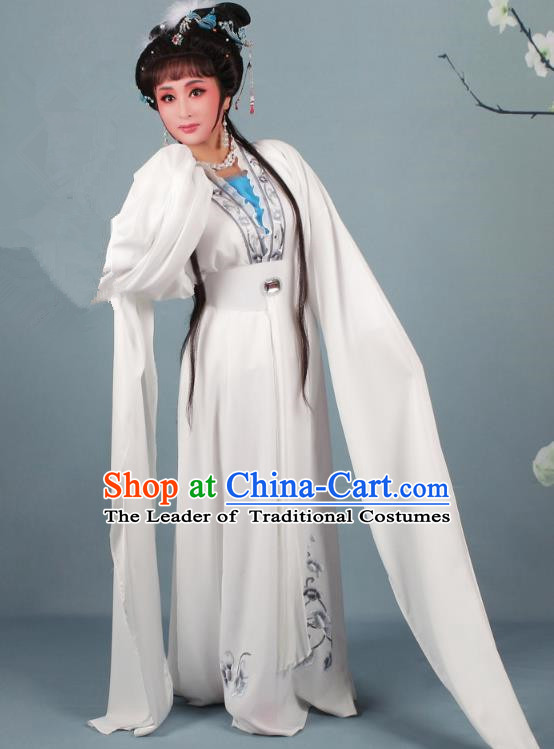 Top Grade Professional Beijing Opera Diva Costume Lady White Snake Embroidered Dress, Traditional Ancient Chinese Peking Opera Hua Tan Princess Embroidery Clothing