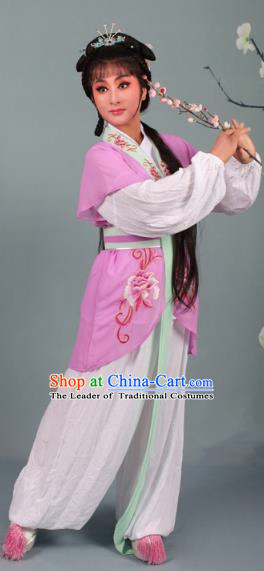 Top Grade Professional Beijing Opera Young Lady Costume Handmaiden Purple Embroidered Suit, Traditional Ancient Chinese Peking Opera Maidservants Embroidery Clothing