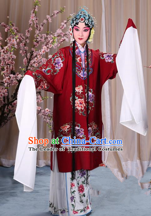 Top Grade Professional Beijing Opera Palace Lady Costume Hua Tan Amaranth Embroidered Cape, Traditional Ancient Chinese Peking Opera Diva Embroidery Clothing
