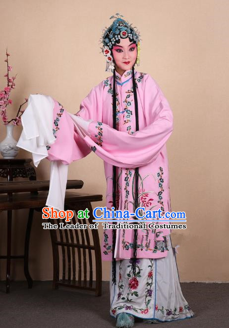 Top Grade Professional Beijing Opera Costume Hua Tan Pink Embroidered Orchid Cape, Traditional Ancient Chinese Peking Opera Diva Embroidery Dress Clothing