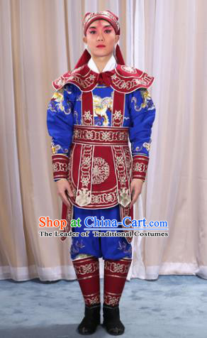 Traditional China Beijing Opera Takefu Costume and Boots, Ancient Chinese Peking Opera Wu-Sheng Warrior Embroidery Red Clothing