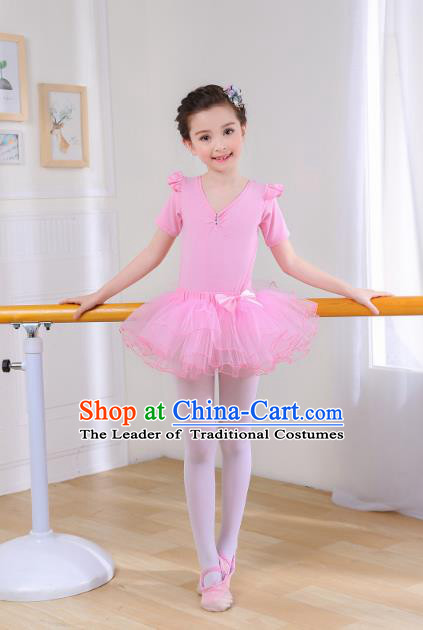 Top Grade Chinese Professional Performance Catwalks Costume, Children Ballet Dance Full Dress Modern Swan Dance Pink Dress for Girls Kids