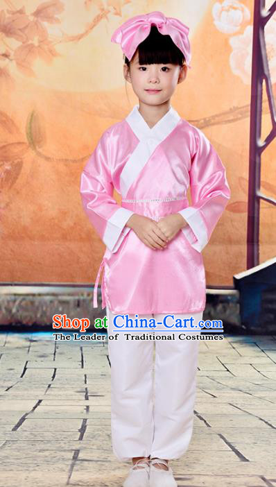 Traditional Chinese Classical Gukhak Costume, China Ancient Folk Dance Scholar Pink Clothing for Kids