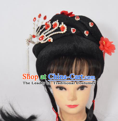 Traditional Handmade Chinese Classical Peking Opera Young Lady Wigs and Hair Accessories, China Beijing Opera Princess Hair Headgear