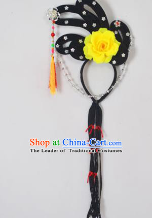 Traditional Handmade Chinese Classical Peking Opera Young Lady Hair Accessories and Wigs, China Beijing Opera Maidservants Diva Yellow Flower Headwear
