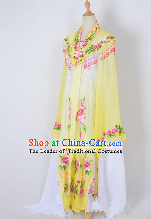 Traditional Chinese Professional Peking Opera Nobility Lady Water Sleeve Costume Embroidery Yellow Shawl, China Beijing Opera Shaoxing Opera Royal Princess Dress Clothing