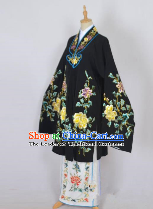 Traditional Chinese Professional Peking Opera Nobility Lady Costume Black Mantel, China Beijing Opera Shaoxing Opera Embroidery Diva Hua Tan Dress Clothing