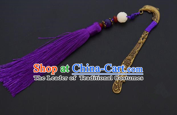 Traditional Handmade Chinese Classical Peking Opera Purple Tassel Hair Accessories, China Beijing Opera Step Shake Hairpins