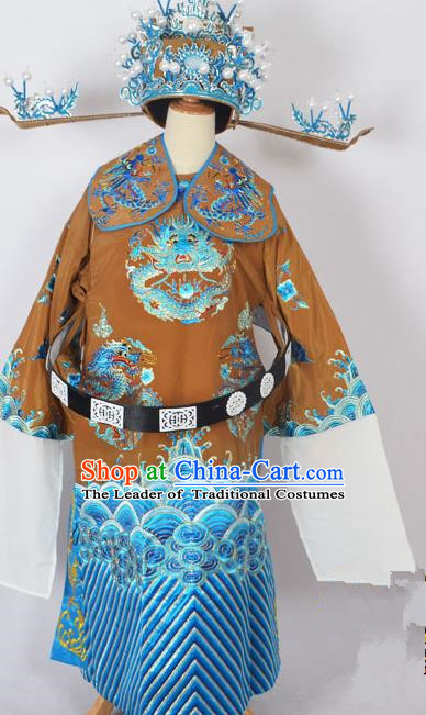 Traditional Chinese Professional Peking Opera Old Men Costume Embroidered Robe and Hat, China Beijing Opera Emperor Embroidery Dragon Robe Clothing