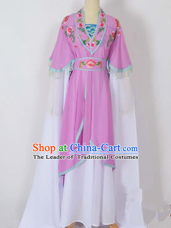 Traditional Chinese Professional Peking Opera Young Lady Costume Embroidery Purple Dress, China Beijing Opera Diva Hua Tan Water Sleeve Clothing