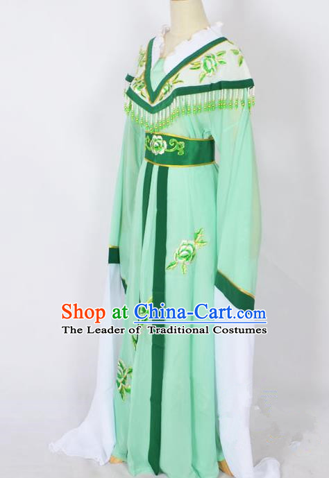 Traditional Chinese Professional Peking Opera Young Lady Princess Costume Light Green Embroidery Dress, China Beijing Opera Diva Hua Tan Embroidered Robe Clothing