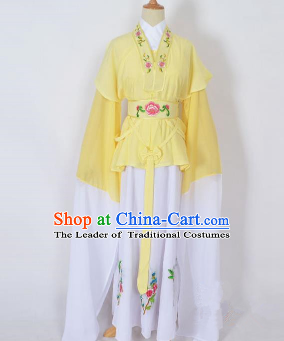 Traditional Chinese Professional Peking Opera Jordan-Sitting Water Sleeve Costume Yellow Embroidery Dress, China Beijing Opera Diva Hua Tan Embroidered Clothing