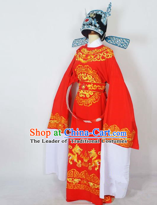 Traditional Chinese Professional Peking Opera Emperor Female Son-in-law Costume Red Embroidered Robe and Hat, China Beijing Opera Niche Embroidered Clothing