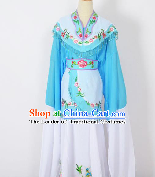 Traditional Chinese Professional Peking Opera Young Women Costume Blue Cloud Shoulder Dress, China Beijing Opera Diva Hua Tan Embroidered Clothing