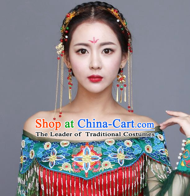 Traditional Handmade Chinese Ancient Classical Hair Accessories Complete Set Bride Wedding Barrettes Hair Clasp, Xiuhe Suit Hair Jewellery Hair Fascinators Hairpins for Women
