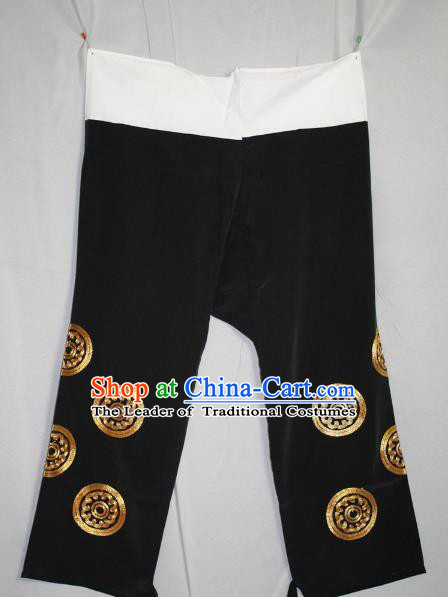 Traditional China Beijing Opera Takefu Costume Black Pants, Ancient Chinese Peking Opera Wu-Sheng Warrior Embroidery Trousers Clothing