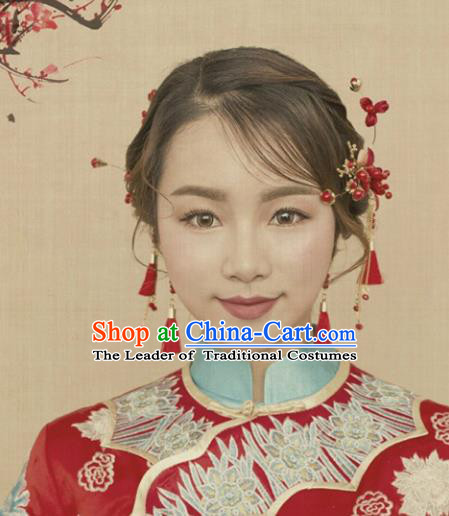 Traditional Handmade Chinese Ancient Classical Hair Accessories Hairpins, Red Hair Sticks Hair Jewellery for Women