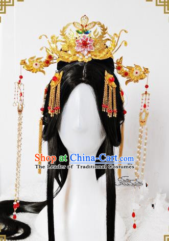 Traditional Handmade Chinese Ancient Classical Hair Accessories Complete Set Palace Lady Phoenix Coronet, Wedding Hairpins Hair Sticks Hair Jewellery Hair Fascinators for Women