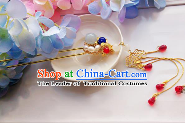 Traditional Handmade Chinese Ancient Classical Princess Hair Accessories Tassel Wedding Hairpins, Hair Jewellery Hair Fascinators for Women