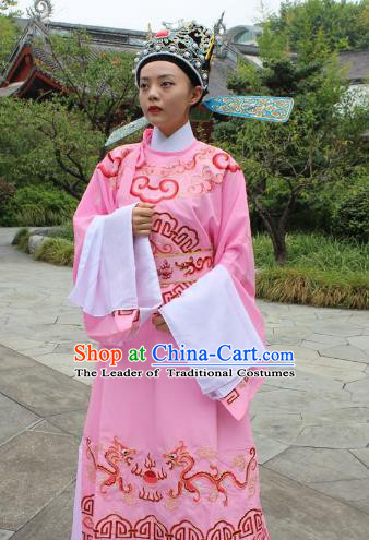 Top Grade Professional Beijing Opera Niche Costume Gifted Scholar Pink Embroidered Robe, Traditional Ancient Chinese Peking Opera Embroidery Gwanbok Clothing