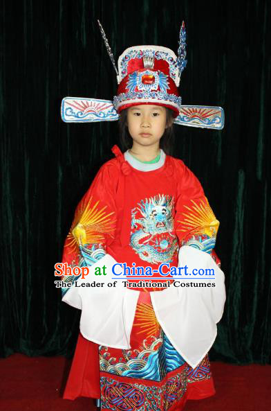 Top Grade Professional Beijing Opera Niche Costume Gifted Scholar Embroidered Robe, Traditional Ancient Chinese Peking Opera Embroidery Clothing for Kids