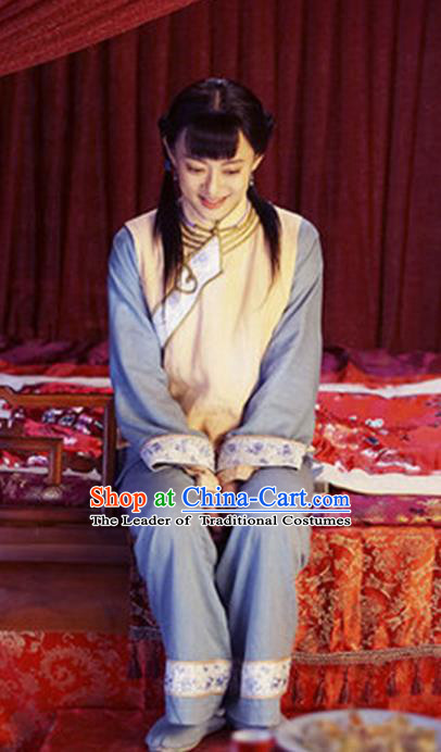 Traditional Chinese Qing Dynasty Maidservants Costume, Elegant Hanfu Clothing Chinese Ancient Republic of China Young Lady Clothing