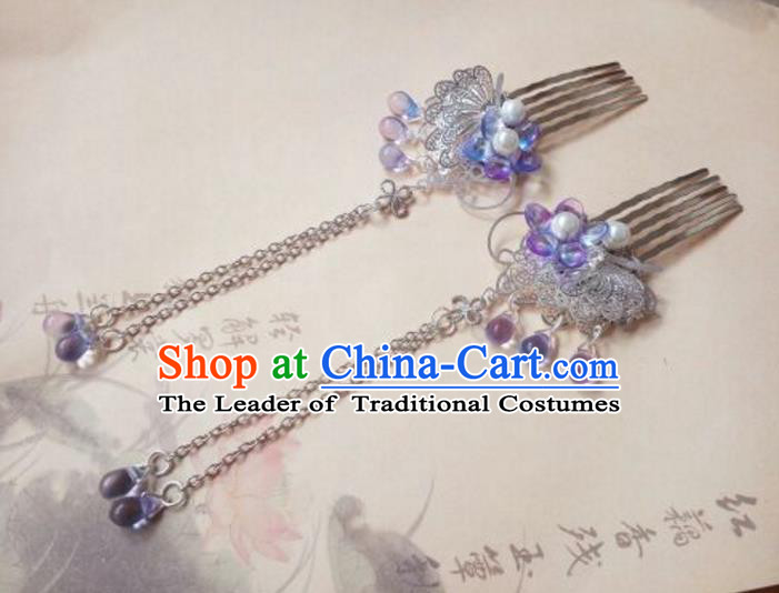 Traditional Chinese Ancient Classical Handmade Hair Accessories Palace Lady Tassel Butterfly Step Shake, Hanfu Hair Stick Hair Fascinators Hairpins for Women