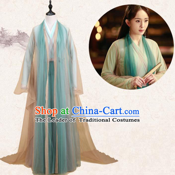 Traditional Ancient Chinese Ten great III of peach blossom Fairy Green Costume, Elegant Hanfu Clothing Chinese Han Dynasty Imperial Princess Dress Clothing for Women