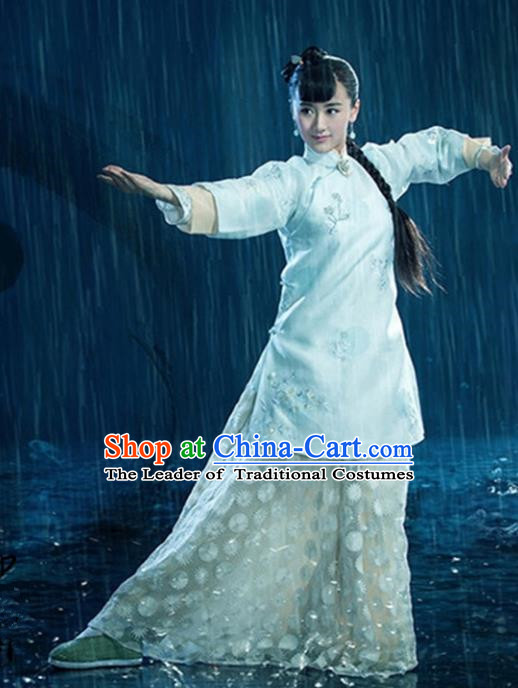 Traditional Ancient Chinese Martial Arts Swordswoman Costume Xiuhe Suit, China Republic of China Nobility Lady Embroidered Clothing