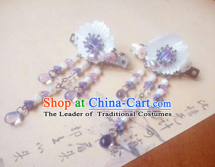 Traditional Handmade Chinese Ancient Classical Hanfu Hair Accessories Palace Lady Shell Flower Hair Claw, Princess Hairpins Hair Stick Headwear for Women