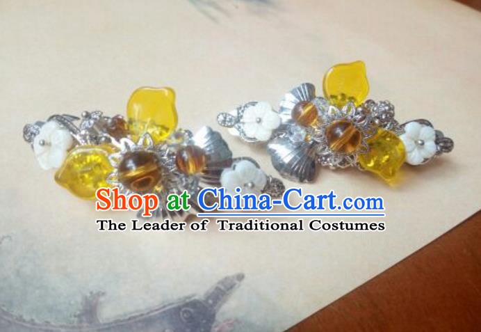Traditional Handmade Chinese Ancient Classical Hanfu Hair Accessories Palace Lady Yellow Bead Hair Claw, Princess Hairpins Hair Stick Headwear for Women