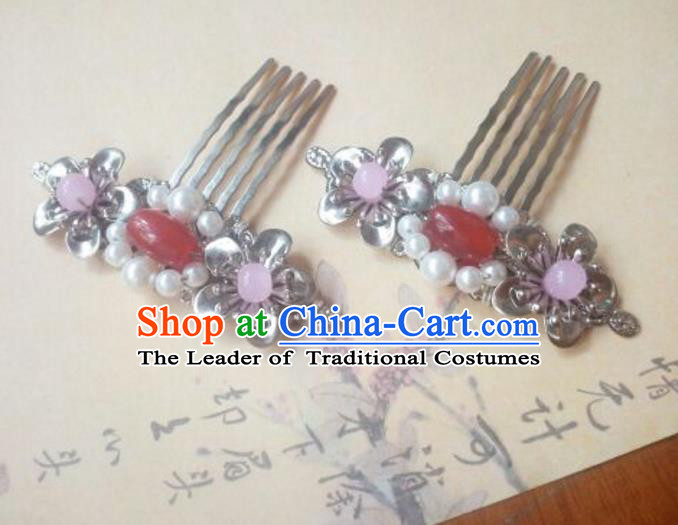 Traditional Handmade Chinese Ancient Classical Hanfu Hair Accessories Red Bead Hair Comb, Princess Palace Lady Hairpins Hair Stick for Women