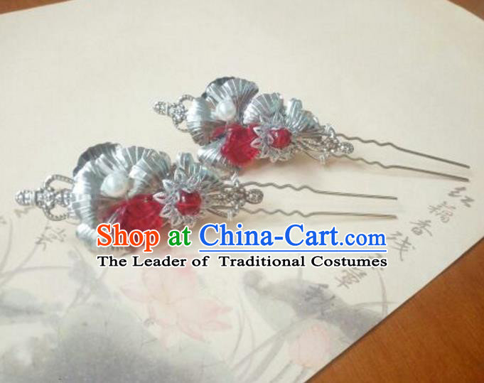 Traditional Handmade Chinese Ancient Classical Hanfu Hair Accessories Red Beads Princess Palace Lady Hairpins Hair Stick for Women