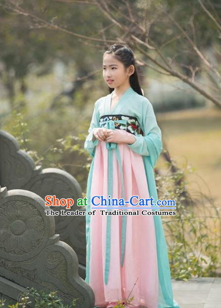 Traditional Ancient Chinese Princess Costume Palace Slip Dress, Elegant Hanfu Clothing Chinese Han Dynasty Embroidered Clothing for Kids