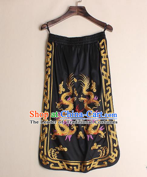 Asian Chinese Oriental Costumes Classical Embroidery Dragons Black Skirts, Traditional China National Chirpaur Tang Suit Bust Skirt for Women