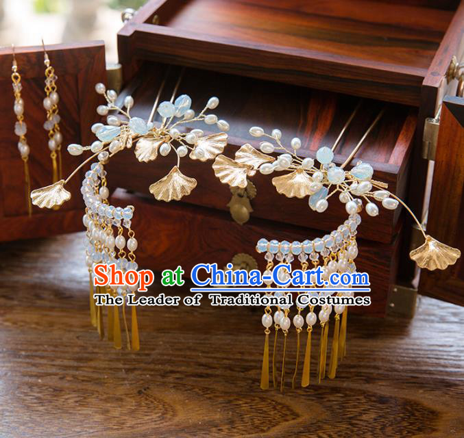 Aisan Chinese Handmade Classical Hair Accessories Pearls Tassel Step Shake, China Xiuhe Suit Hairpins Wedding Headwear for Women