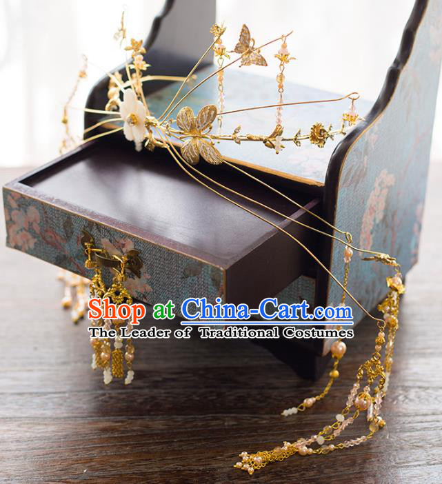 Aisan Chinese Handmade Classical Hair Accessories Tassel Phoenix Coronet, China Xiuhe Suit Hairpins Wedding Headwear for Women