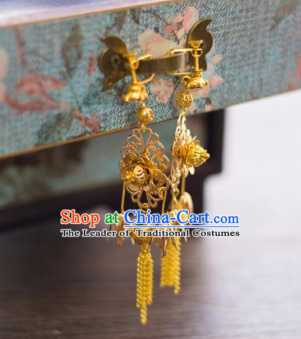 Top Grade Handmade Classical Chinese Wedding Accessories Hanfu Golden Earrings Headwear for Women