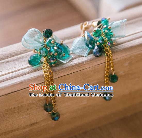 Top Grade Handmade Classical Jewelry Accessories Eardrop, Baroque Style Princess Green Crystal Tassel Earrings Headwear for Women