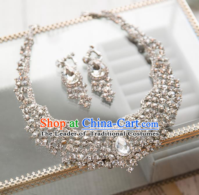 Top Grade Handmade Classical Jewelry Accessories Earrings and Necklace, Baroque Style Princess Crystal Headwear for Women