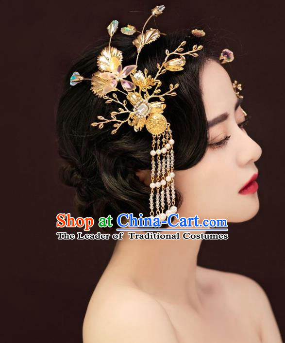 Top Grade Handmade Classical Hair Accessories Crystal Hair Stick, Baroque Style Princess Pearls Tassel Headwear for Women