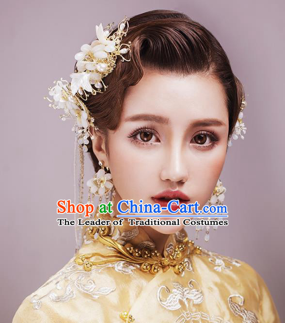 Chinese Handmade Classical Hair Accessories Pearls Hair Clip Complete Set, China Xiuhe Suit Hairpins Hair Comb Wedding Headwear for Women