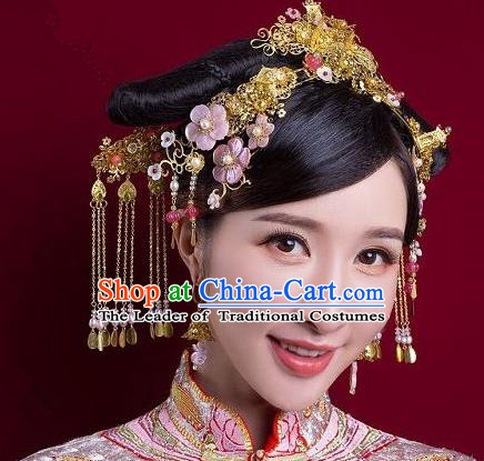 Chinese Handmade Classical Ancient Costume Hair Accessories Hanfu Phoenix Coronet, China Bride Xiuhe Suit Hairpins Headwear Complete Set for Women