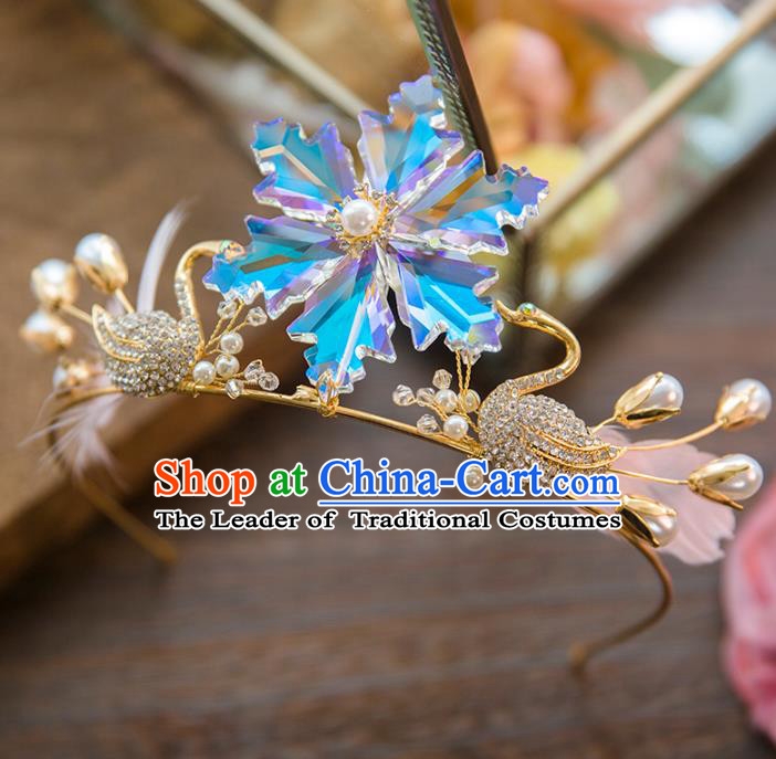 Top Grade Handmade Classical Hair Accessories Baroque Style Princess Pink Feather Swan Hair Clasp Headwear for Women