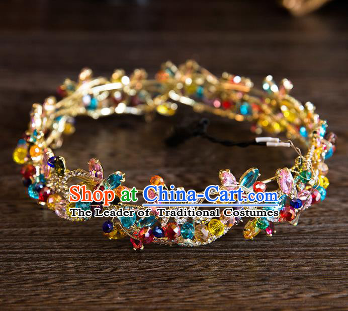 Top Grade Handmade Classical Hair Accessories, Baroque Style Princess Colorful Crystal Royal Crown Round Hair Clasp Headwear for Women
