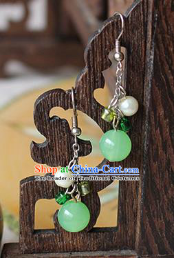 Chinese Handmade Classical Accessories Hanfu Green Bead Tassel Earrings, China Xiuhe Suit Wedding Eardrop for Women