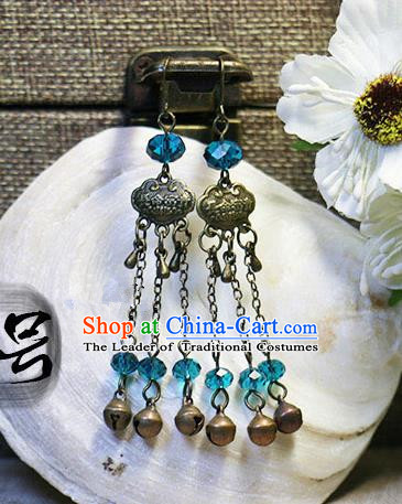 Chinese Handmade Classical Accessories Hanfu Longevity Lock Earrings, China Xiuhe Suit Tassel Eardrop for Women