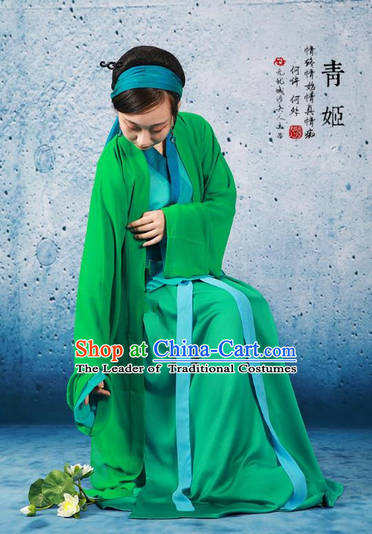 Traditional Ancient Chinese Song Dynasty Young Lady Costume, Chinese Hanfu Green Snake Fairy Dress for Women