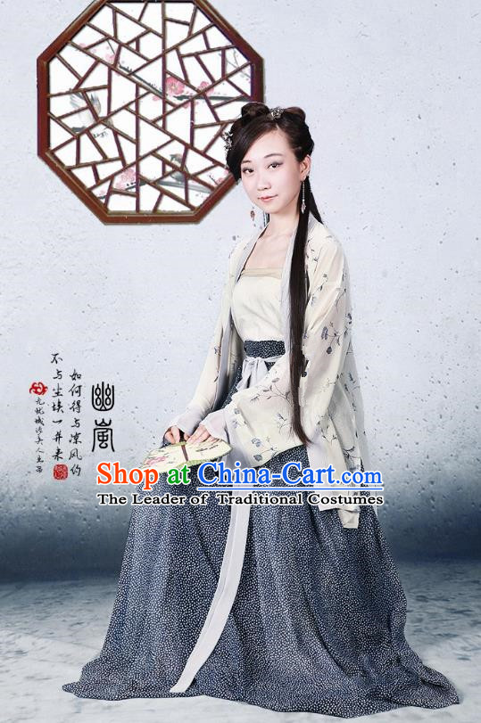 Traditional Ancient Chinese Song Dynasty Young Lady Costume Blouse and Skirt, Chinese Hanfu Princess Dress for Women